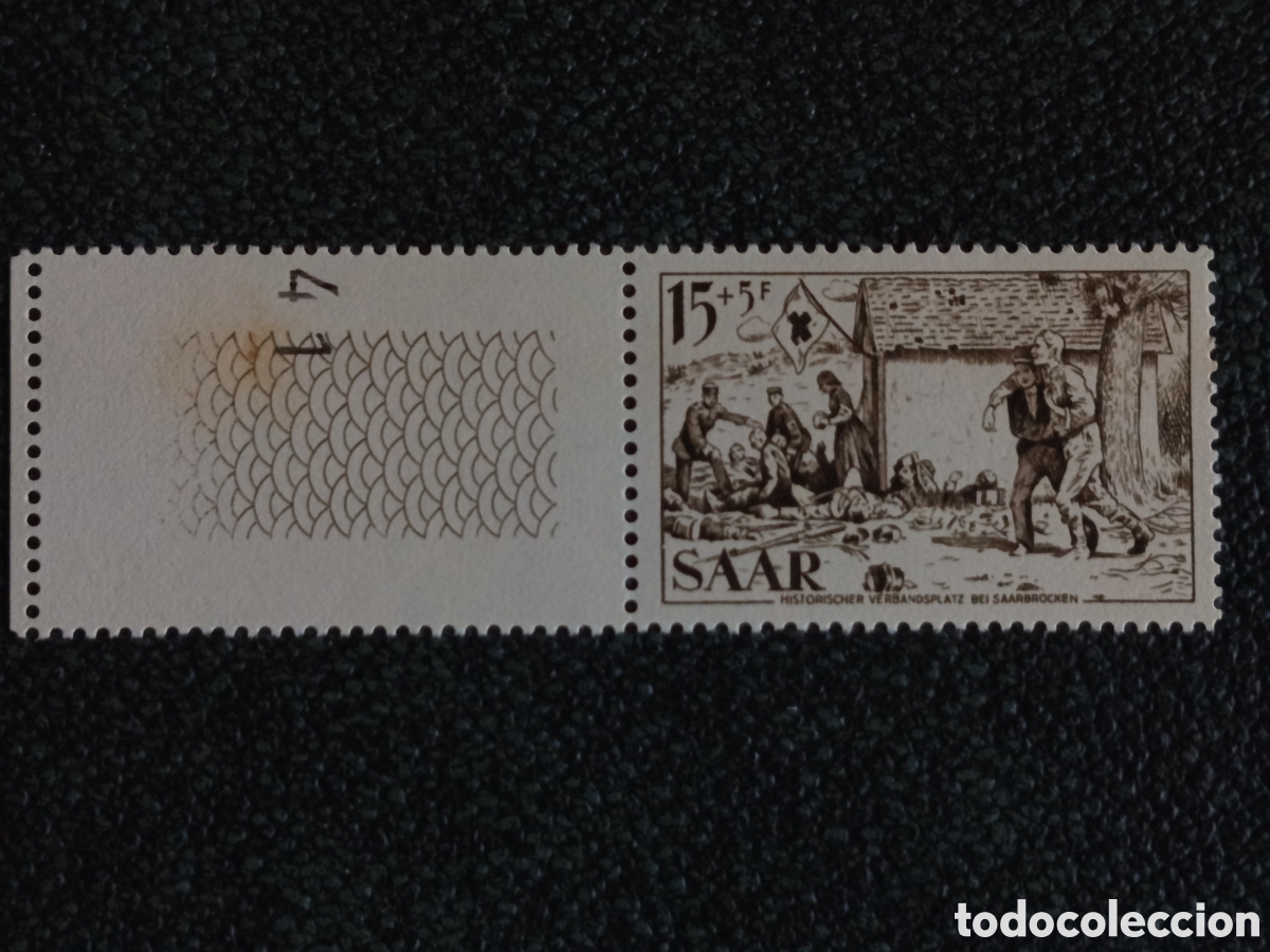 Stamps: Sello Sarre Saar 1956 Cruz Roja Puesto Socorro 15+5f MNH Margen Michel 370