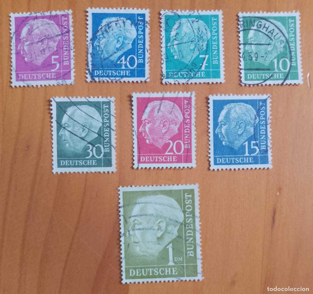 Sellos: ALEMANIA - LOTE 8 SELLOS - PRESIDENTE: THEDOR HEUSS - VER DESCRIPCI&Oacute;N