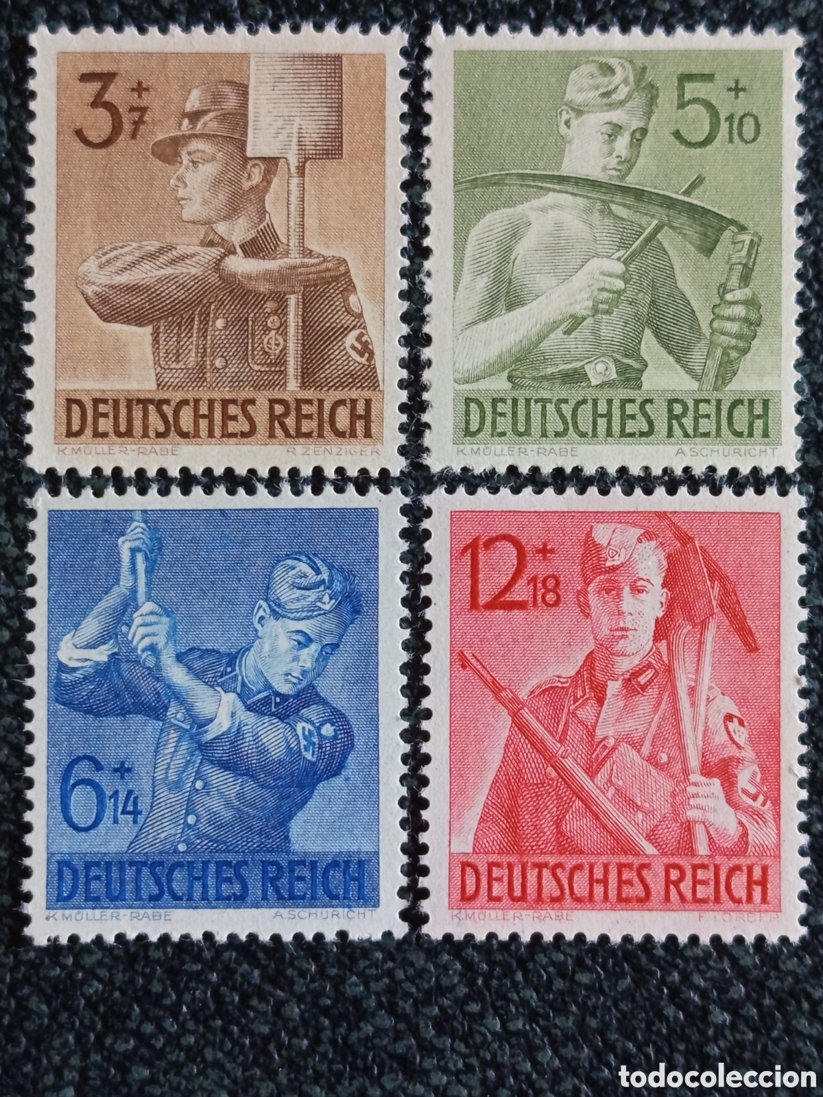 Francobolli: Serie Completa Sellos Alemania 1943 - 8 A&ntilde;os del Servicio RAD - Michel 849-852 MH
