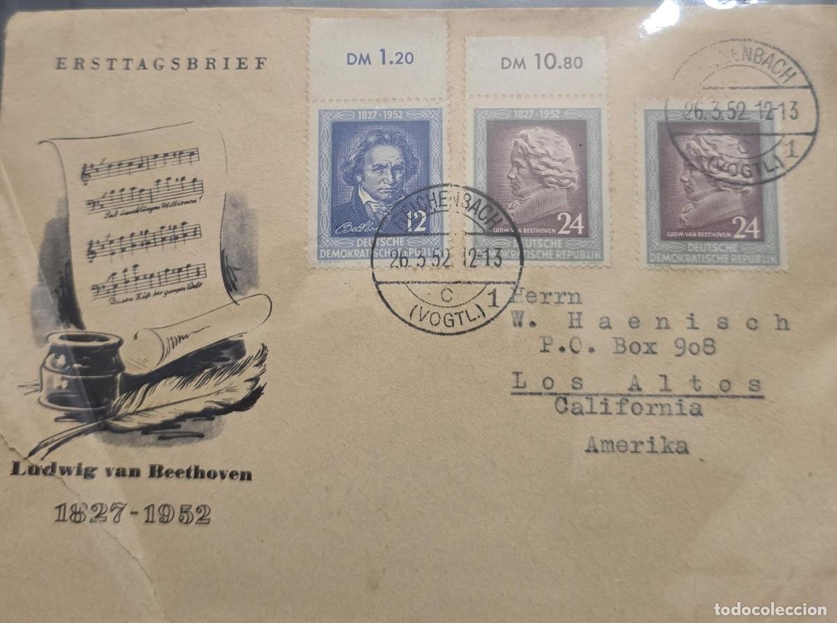Sellos: TS.)1952, GERMAN DEMOCRATIC REPUBLIC, FROM SCHNEEBERG (SANTA CLARA COUNTY, CALIFORNIA) &mdash; FIRST DAY C