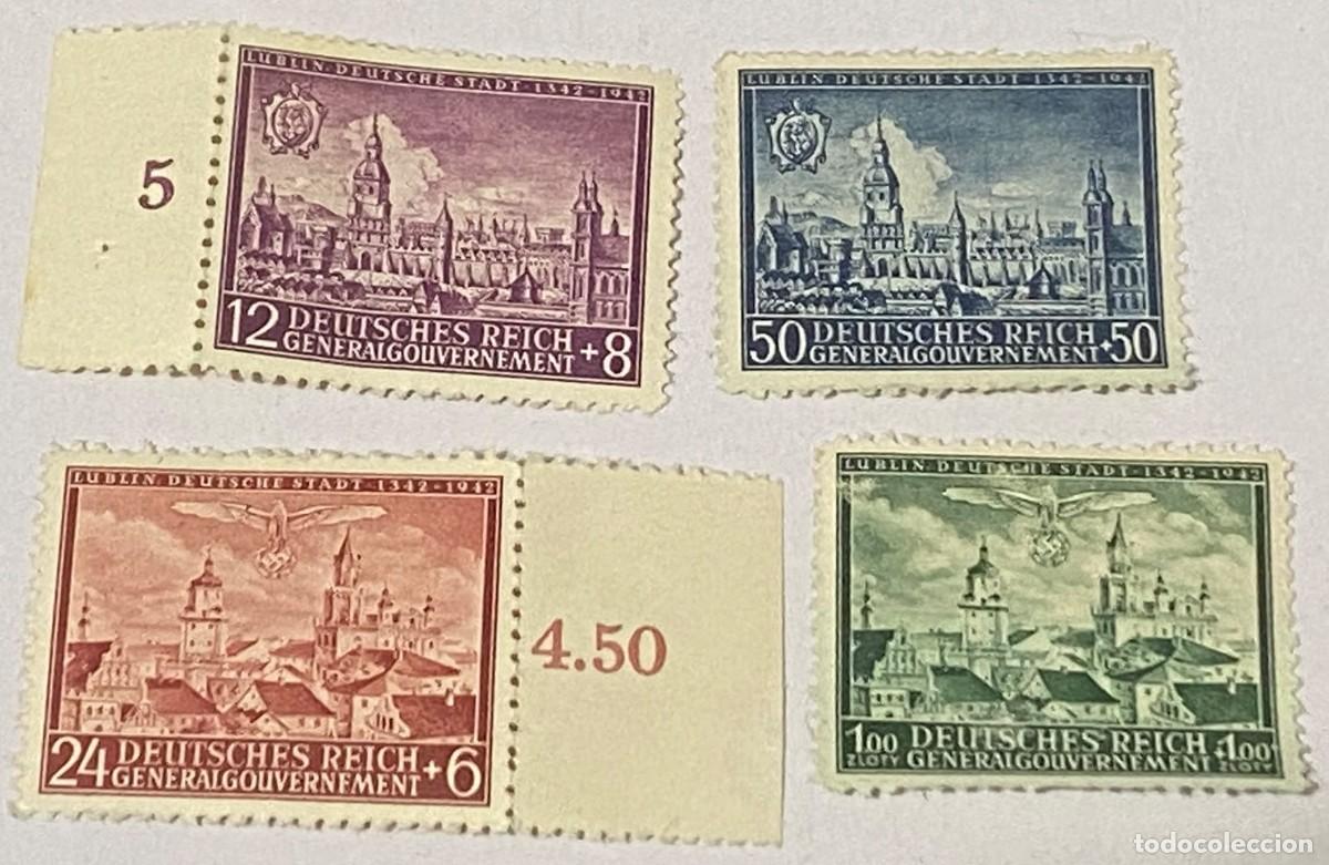 Timbres: Lote 4 Sellos Alemania. Ocupaci&oacute;n de Lublin, Polonia. 1942. III Reich. 2&ordf; Guerra Mundial. SC. Sin Ci