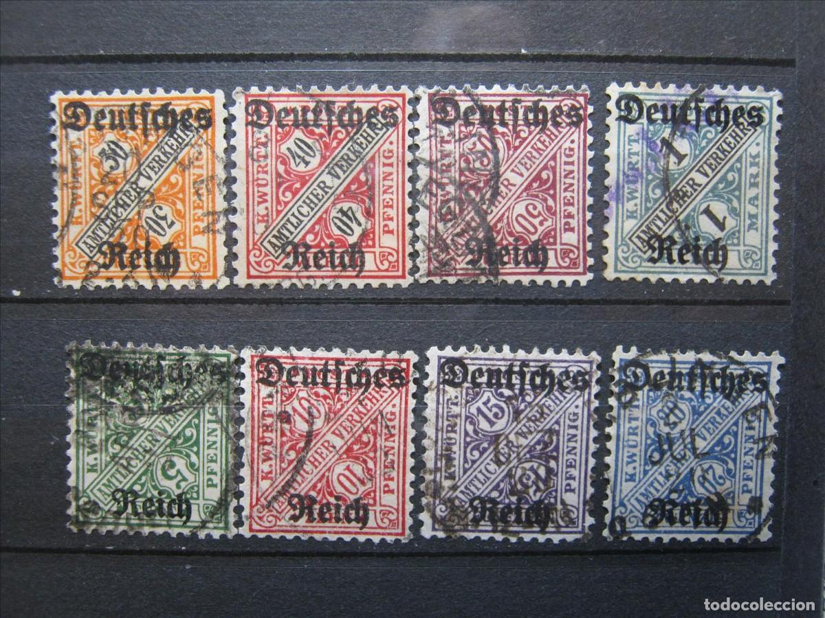 Selos: ALEMANIA IMPERIO REICH SERVICIO W&Uuml;RTTEMBERG SERIE MICHEL 57/64 YVERT 135/142 USADOS PERFECTOS.