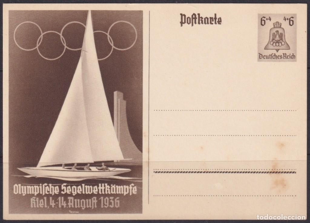 Selos: F-EX66663 GERMANY 1936 6pf POSTAL STATIONERY OLYMPIC GAMES YACHTING SHIP KIEL.