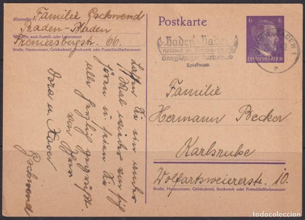 Selos: F-EX65450 GERMANY 1942 POSTAL STATIONERY BADEN TO KARLSRUBE USED.