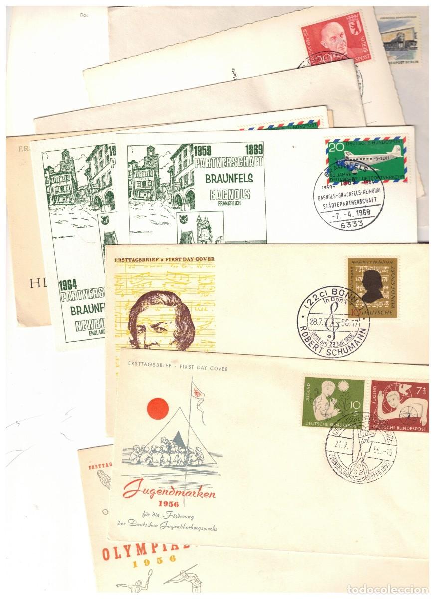 Sellos: Alemania Occidental Conjunto de 9 sobres y dos Postales