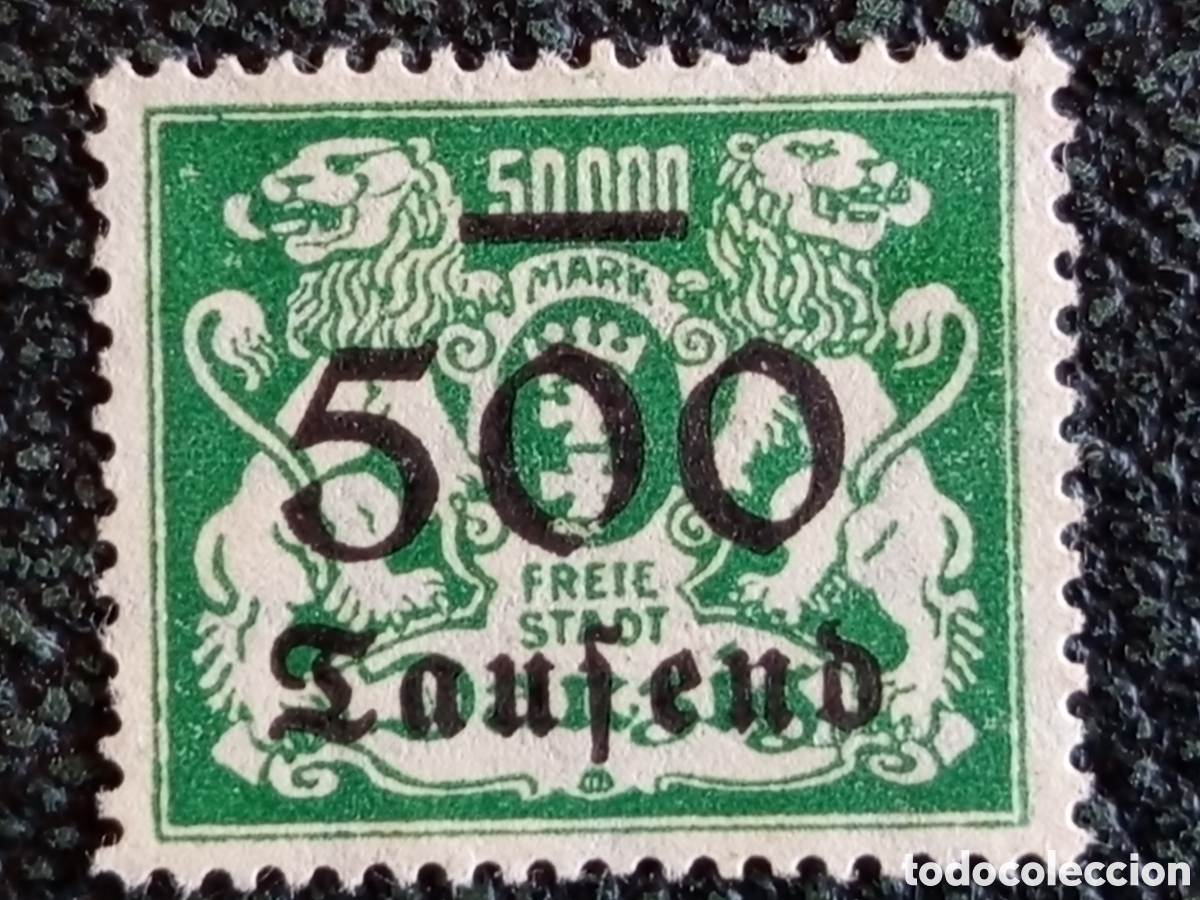 Sellos: Sello Danzig 1923 Sobrecarga 500 Tausend sobre 50000 Mark Michel 162 MH