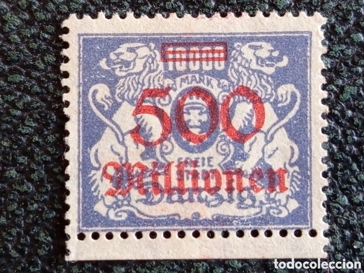 Sellos: Sello Danzig 1923 Sobrecarga 500 Millionen sobre 10000 Mark Michel 176 MH
