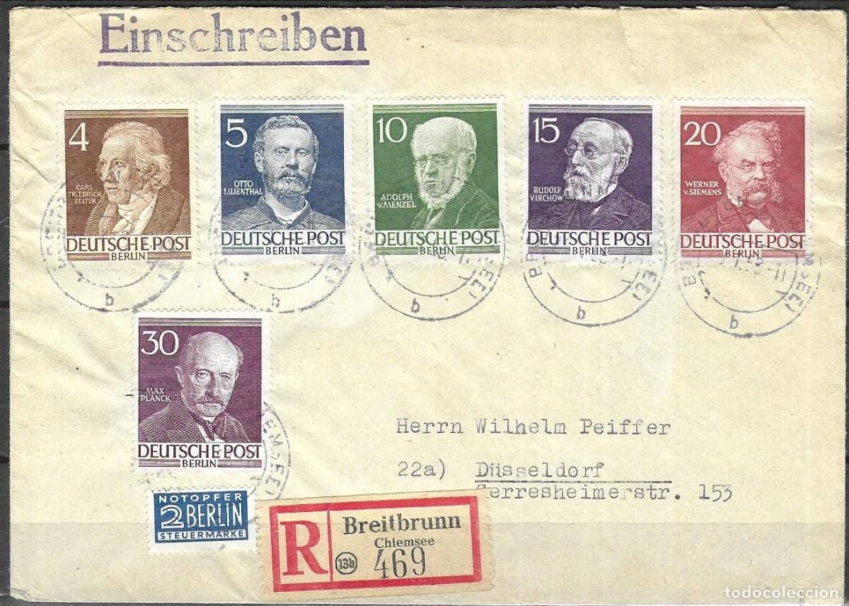 Sellos: Sobre Certificado Berl&iacute;n Ocupaci&oacute;n 1955 Einschreiben