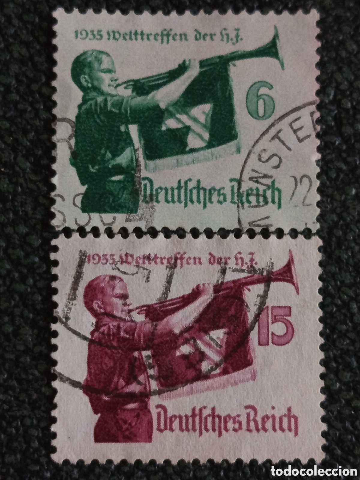 Sellos: Lote 2 Sellos Alemania 1935 Juventudes H. 6+15p Usados (Scott #463-464 / Mi #584-585)