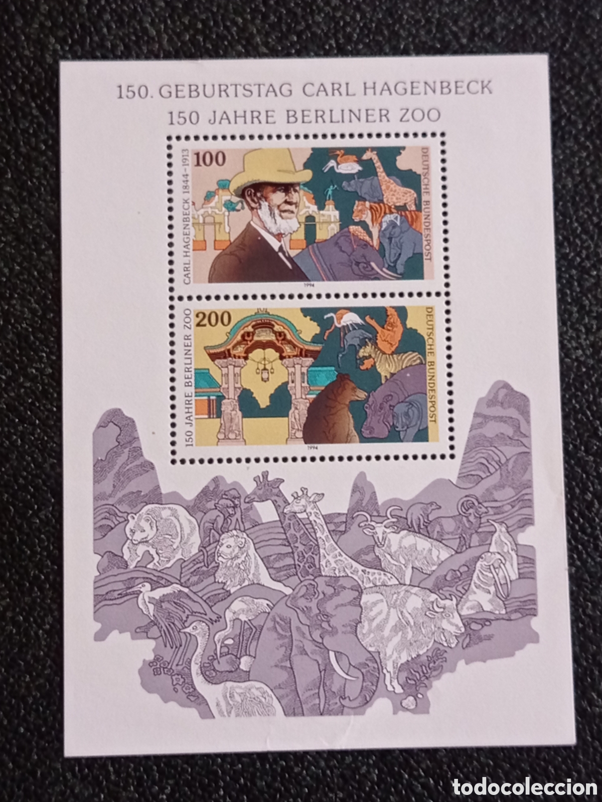 Sellos: Hoja Bloque Alemania 1994 Zoo Berl&iacute;n Carl Hagenbeck Michel Block 28 MNH