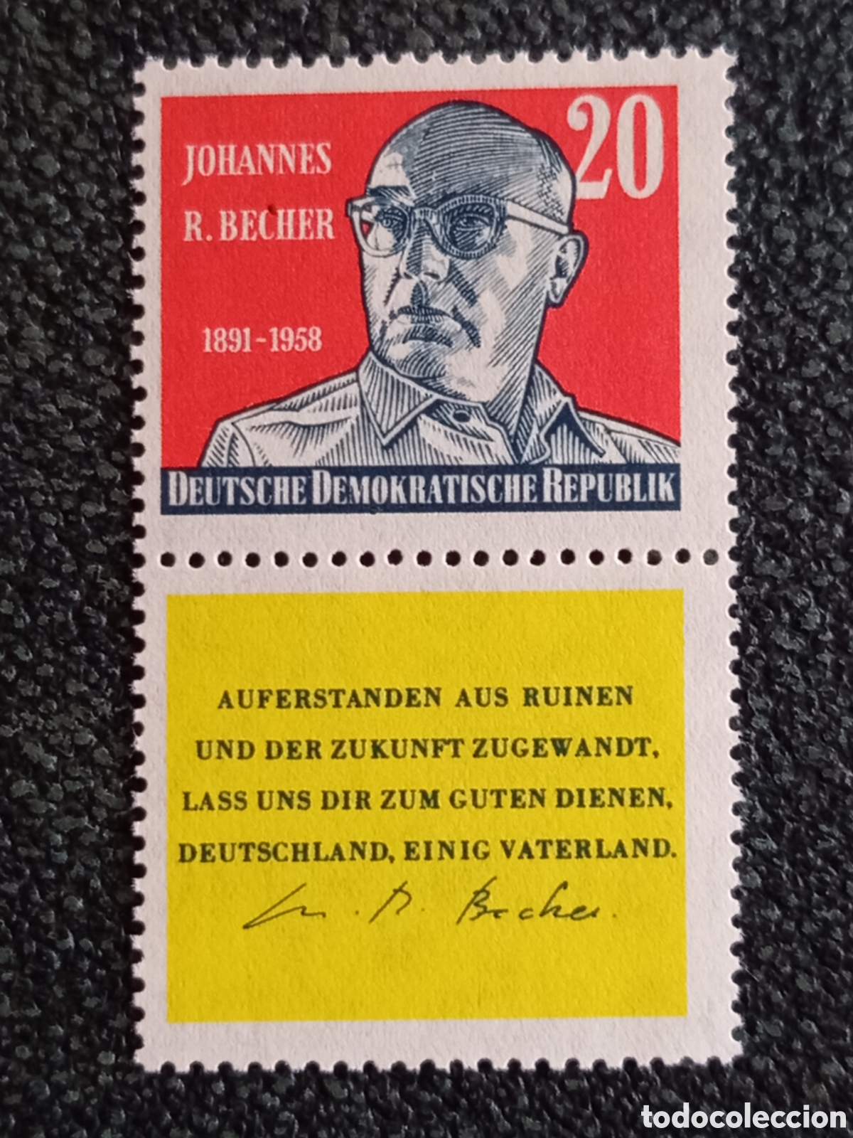 Sellos: Sello Alemania Oriental DDR 1959 Johannes R Becher Michel 732 Zf Nuevo