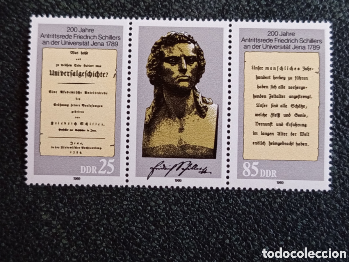 Sellos: Sello Alemania Oriental DDR 1989 Friedrich Schiller Michel 3254-3255 Tira MNH
