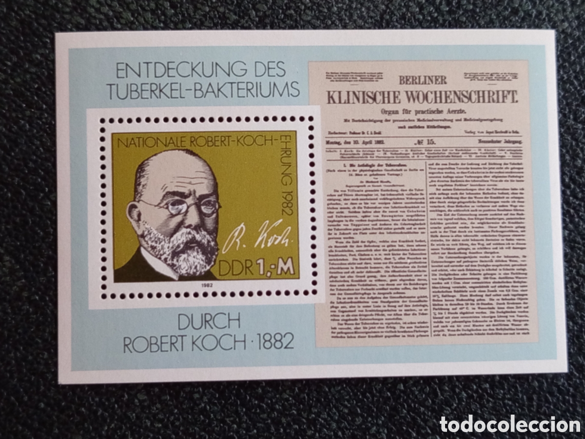 Sellos: Hoja Bloque Alemania Oriental DDR 1982 Robert Koch Michel Block 67