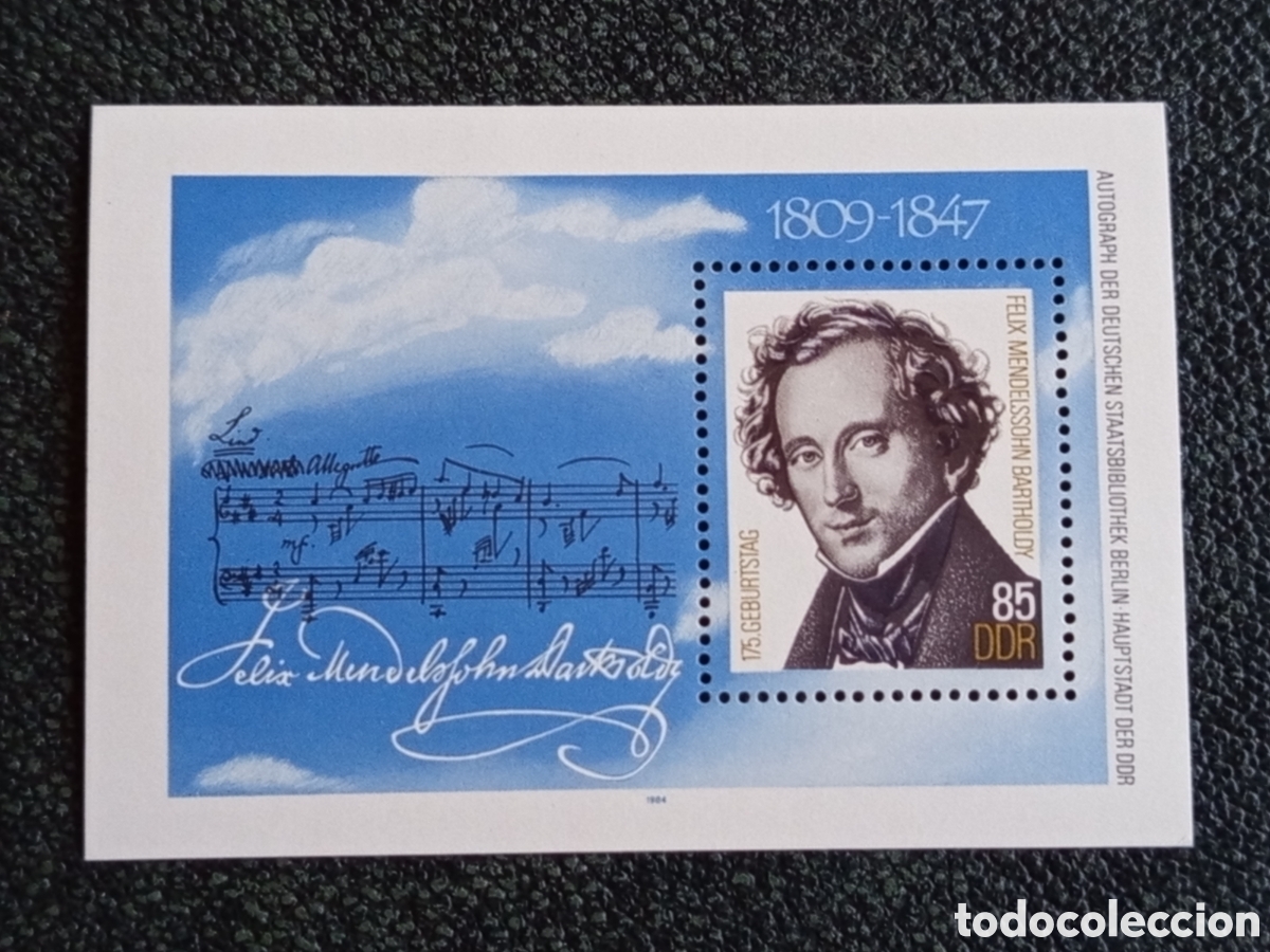 Sellos: Hoja Bloque Alemania Oriental DDR 1984 Felix Mendelssohn Michel Block 76