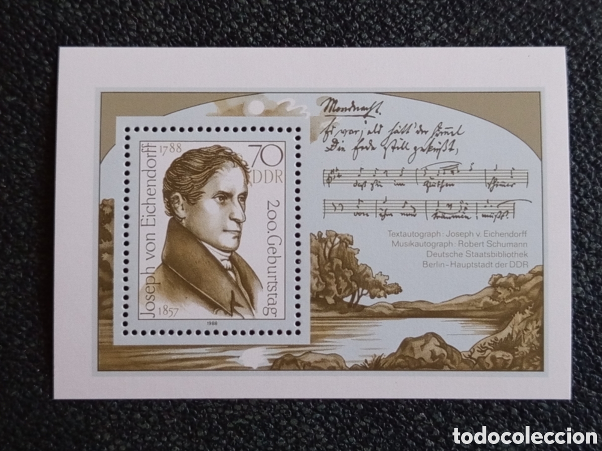 Sellos: Hoja Bloque Alemania Oriental DDR 1988 Joseph Eichendorff Michel Block 92