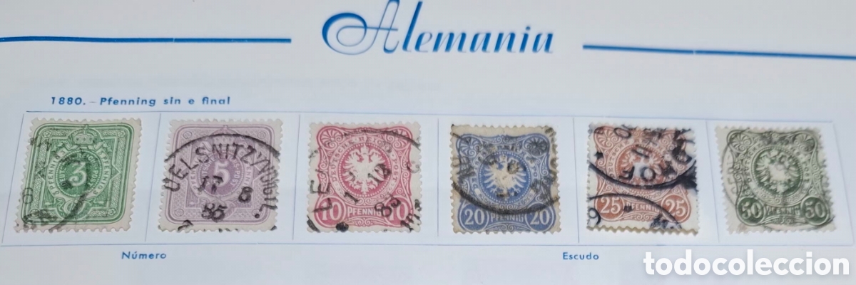 Sellos: Serie de 6 sellos de Alemania 1880 de 3,5,10,20,25 y 50 pfenning sin e final