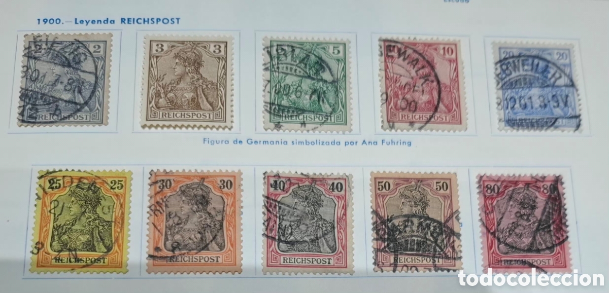 Sellos: Serie de 10 sellos de ALEMANIA de 1900 leyenda REICHSPOST