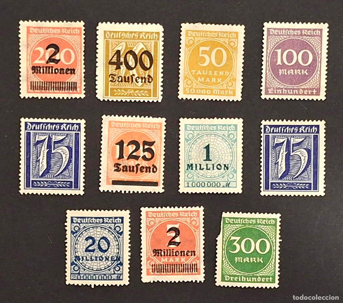 Sellos: 1923 Deutsches Reich Imperio Alem&aacute;n - Rep&uacute;blica de Weimar, 11 sellos