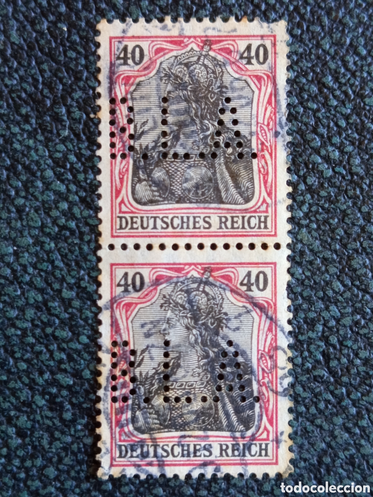 Sellos: Pareja Sellos Alemania 1905 Germania 40 Pfennig Con Perfin Usado - Michel 88