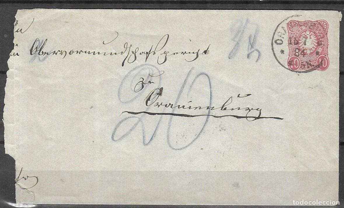Sellos: Sobre entero postal del Imperio Alem&aacute;n con &Aacute;guila Imperial, 10 Pfennig carm&iacute;n, matasellos de Oranien