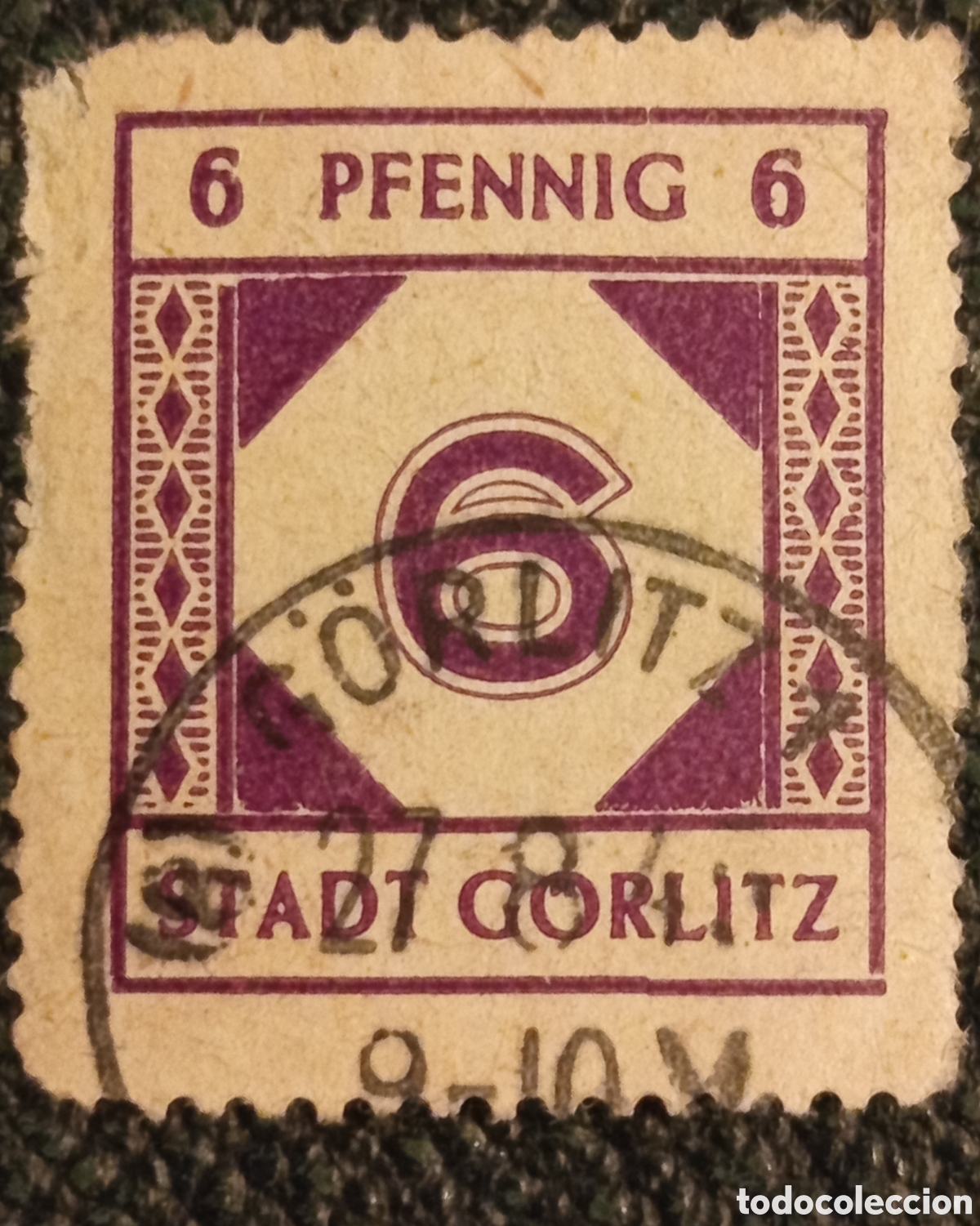 Sellos: &bull; Sello Alemania 1945 Stadt Gorlitz 6 Pfennig Violeta Local Usado - Michel 6/14