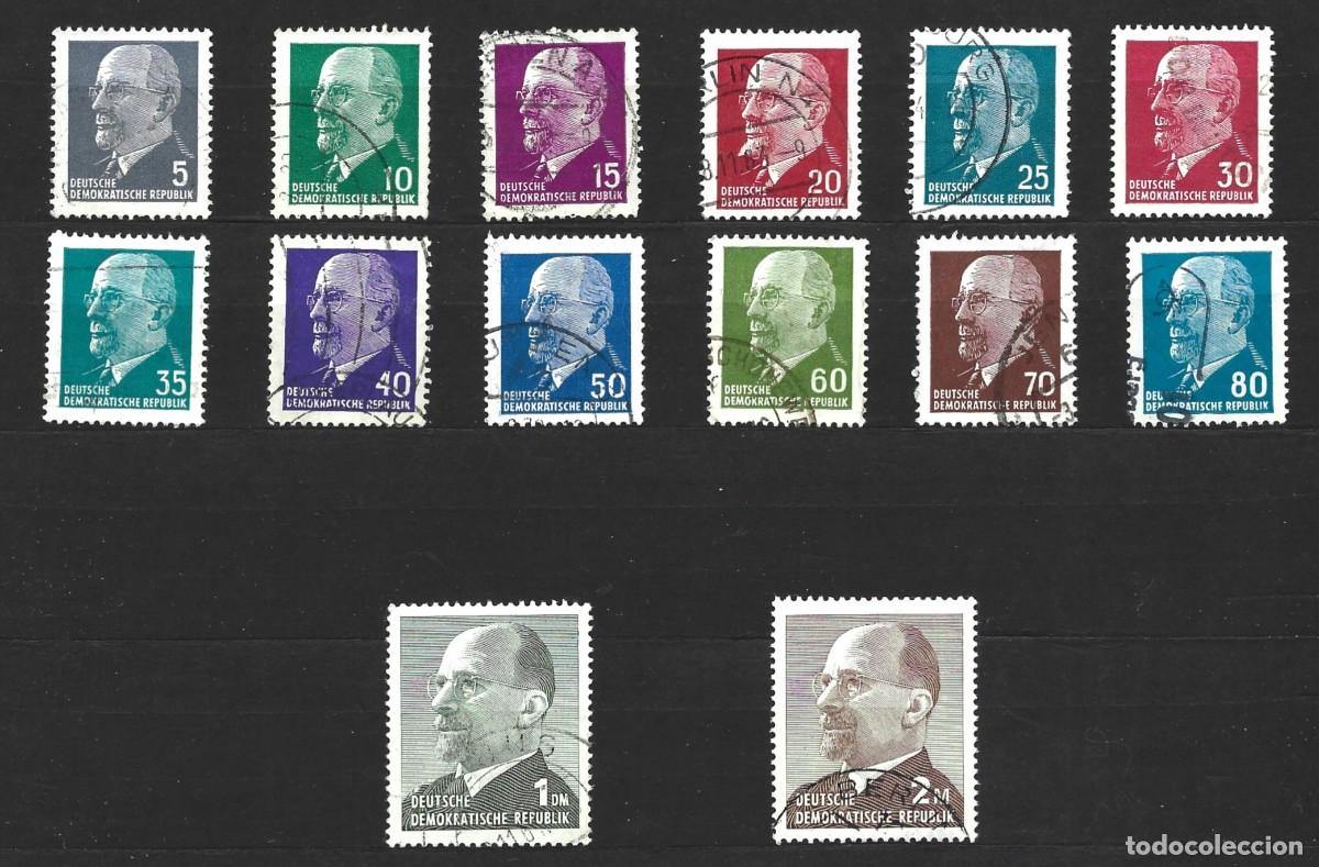Sellos: ALEMANIA ORIENTAL - PRESIDENTE WALTER ULBICHT - SERIE DE 1961-69 - 1+2 MARCOS DIFERENTES - SELLADOS