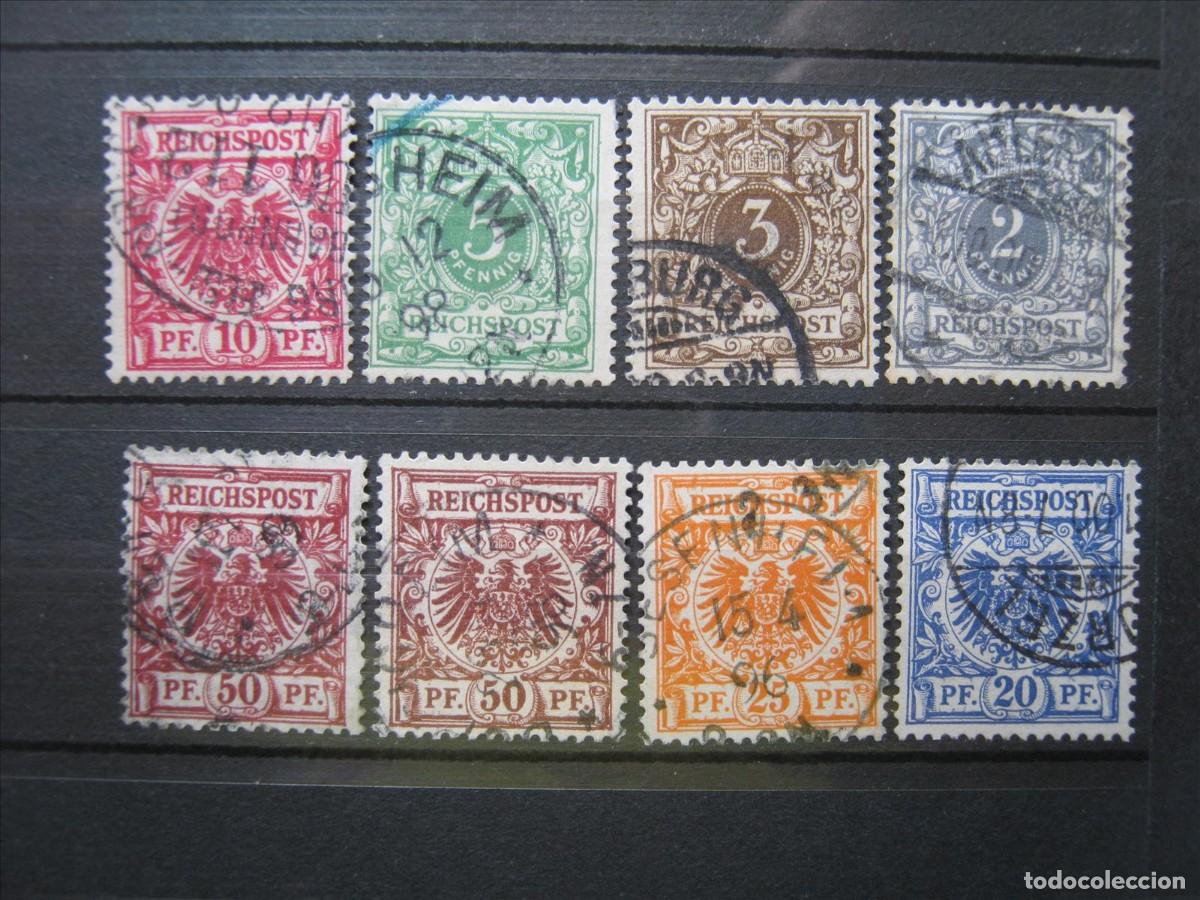 Sellos: ALEMANIA IMPERIO REICH 1889-1900 SERIE YVERT 44/50 + 50a MARQUILLADO BPP USADOS BIEN.