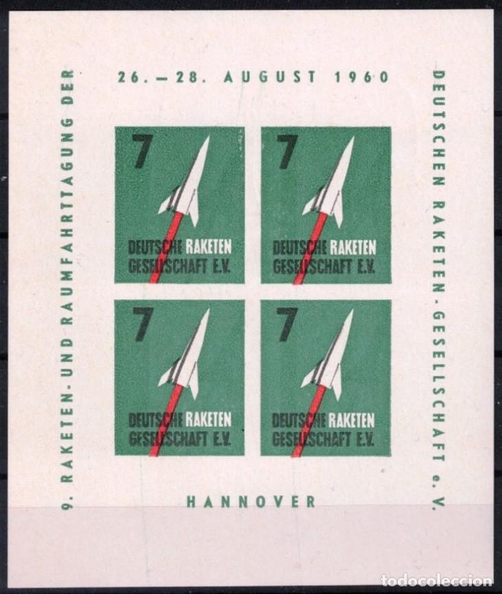 Sellos: ALEMANIA GERMANY 1960 SHEET MNH IMPERF SOCIEDAD ALEMANA DE COHETES CONFERENCIA DE VUELOS ESPACIALES