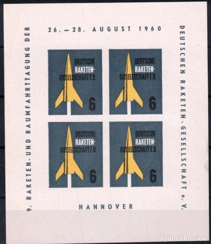 Sellos: ALEMANIA GERMANY 1960 SHEET MNH IMPERF SOCIEDAD ALEMANA DE COHETES CONFERENCIA DE VUELOS ESPACIALES