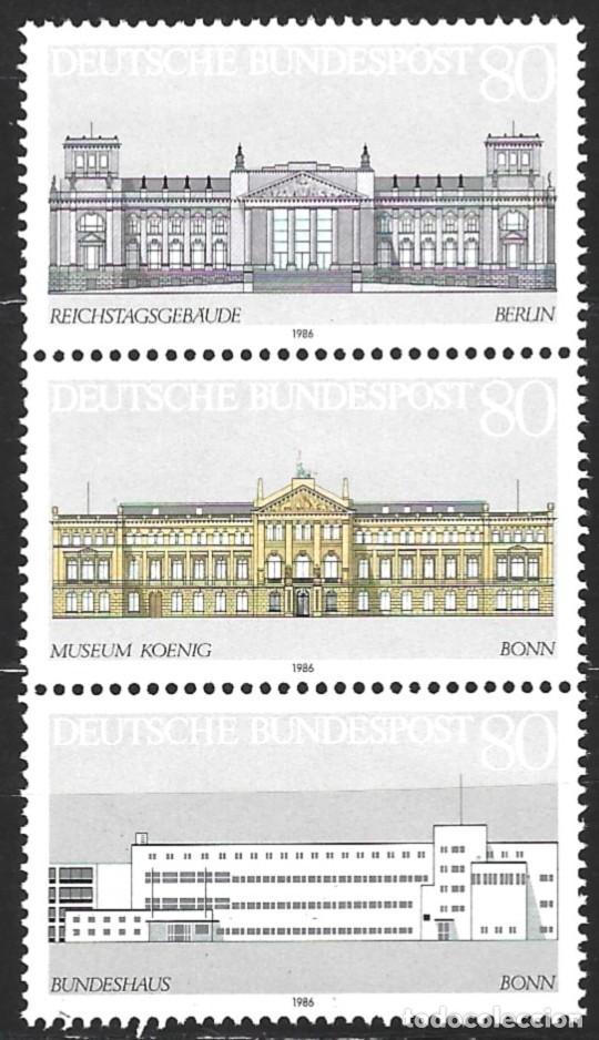 Sellos: ALEMANIA FEDERAL - 1986 - TIRA DE 3 SELLOS EDIFICIOS EMBLEM&Aacute;TICOS DE LA HISTORIA DE ALEMANIA - MNH