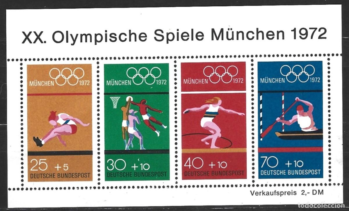 Sellos: ALEMANIA FEDERAL - 1972 - XX. OLIMPIADA EN MUNICH - EL BL. SE PEG&Oacute; EN ESQ. DEL &Aacute;LBUM, LOS SELLOS MNH