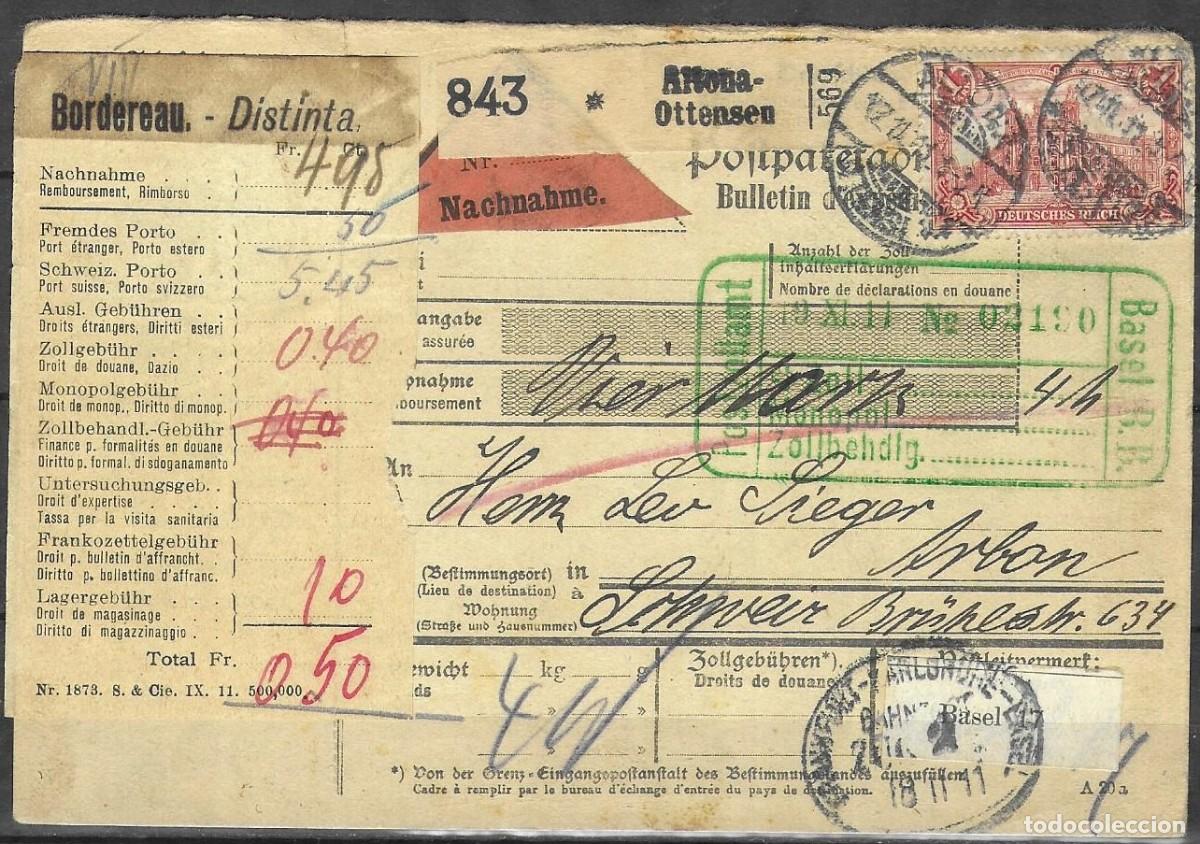 Sellos: ALEMANIA a SUIZA 1911 - Bolet&iacute;n de Aduanas / Documento de Reembolso - De Altona a Arbon - Marcas de