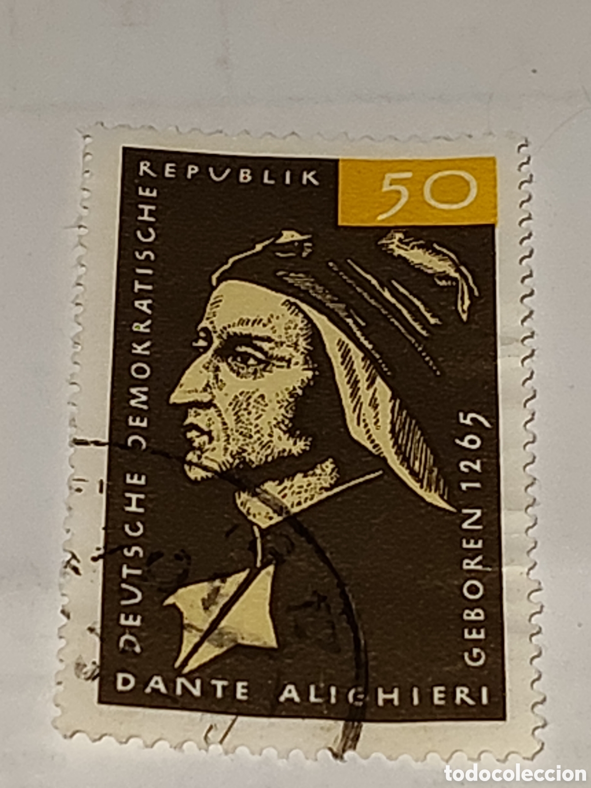 Sellos: Sello de la DDR 700 aniversario del nacimiento del poeta italiano Dante Alighieri 1965