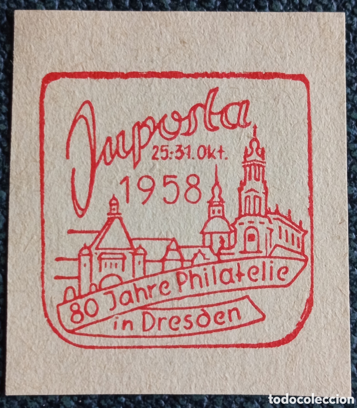 Sellos: Vi&ntilde;eta Filat&eacute;lica Dresden 1958 - &rdquo;Juposta 80 Jahre Philatelie in Dresden&rdquo; MH