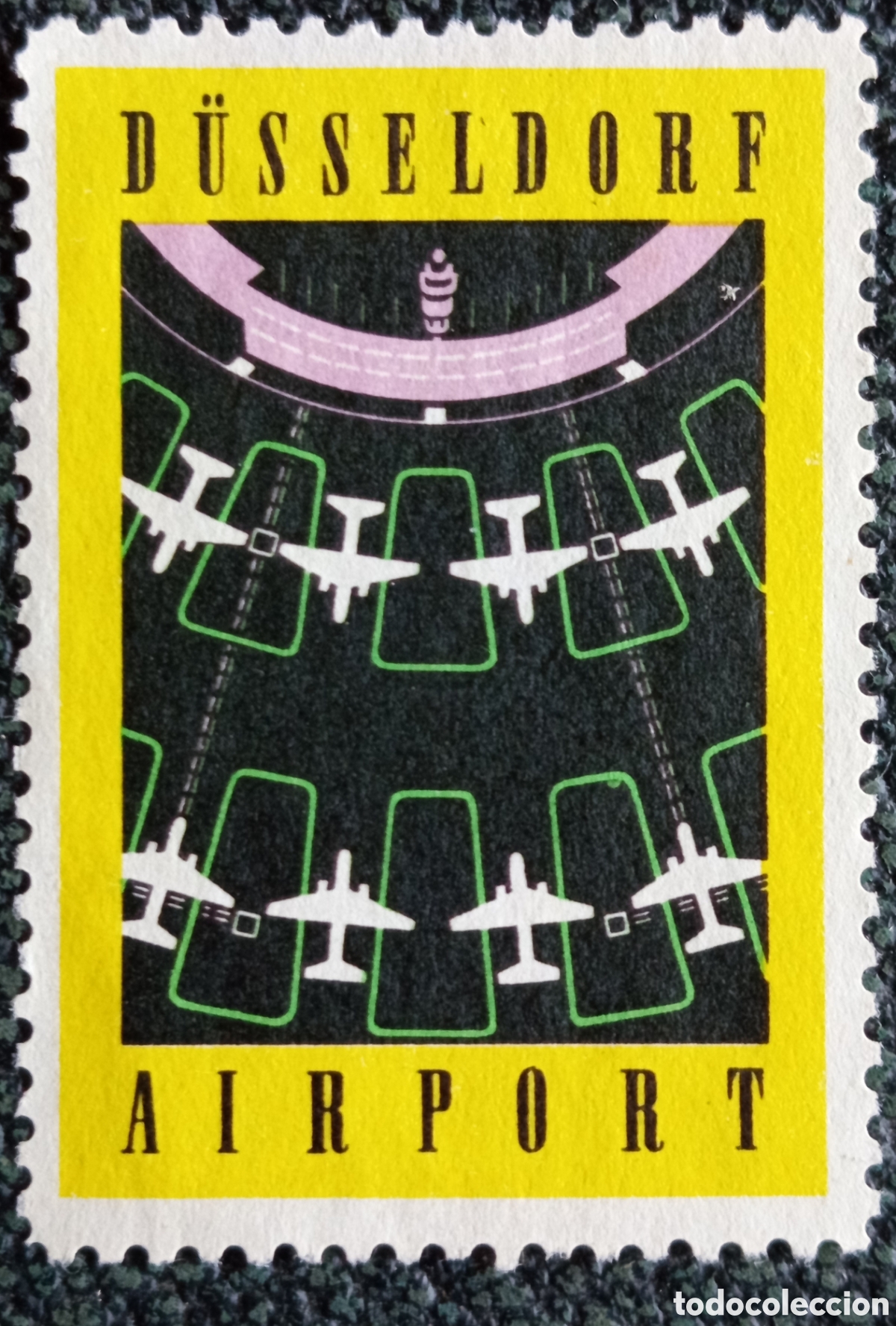 Sellos: Vi&ntilde;eta Alemania Aviaci&oacute;n D&uuml;sseldorf Airport Aviones Sello Propaganda Poster MH
