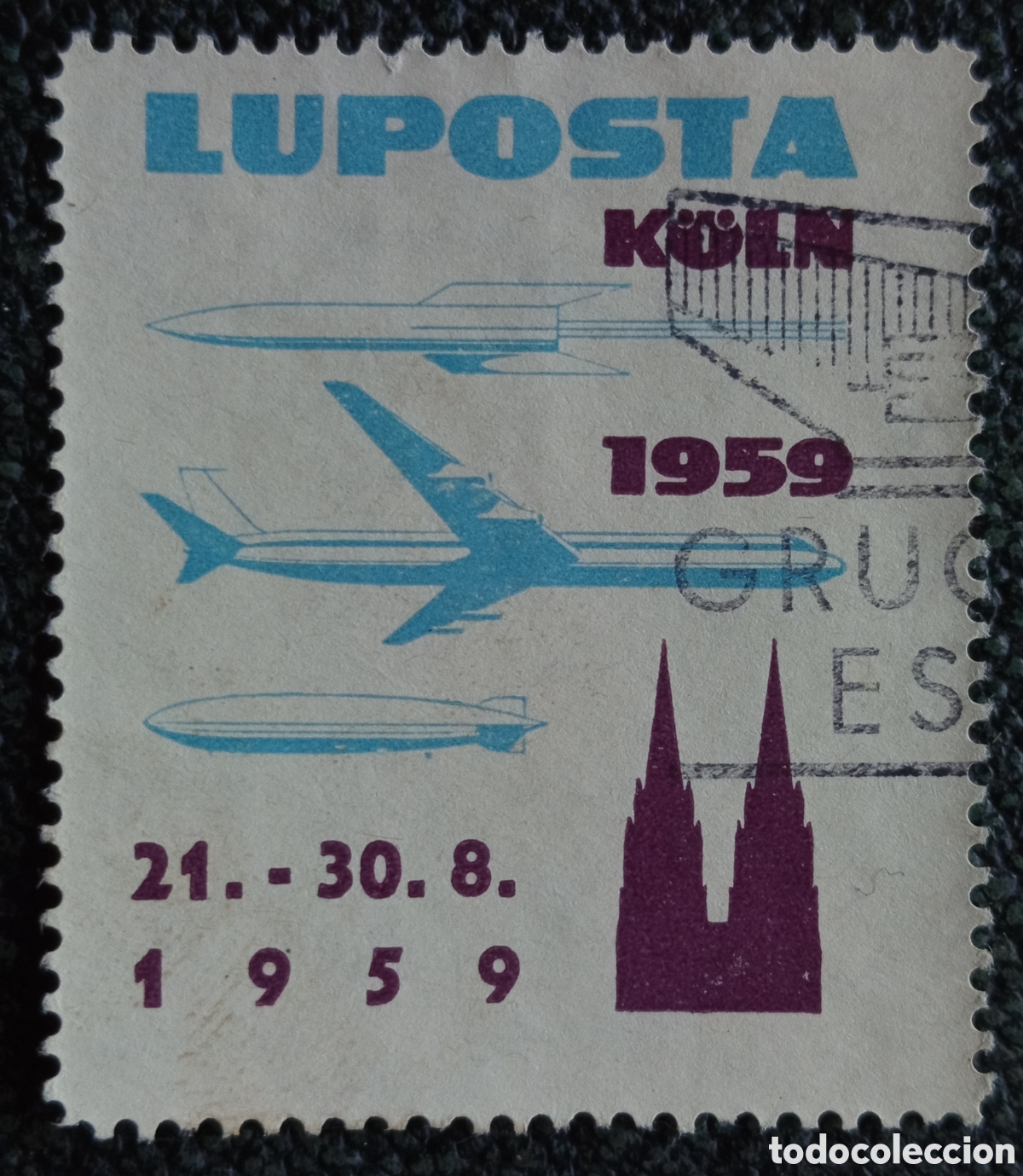 Sellos: Vi&ntilde;eta Alemania 1959 LUPOSTA K&ouml;ln Exposici&oacute;n Correo A&eacute;reo Rakete Zeppelin