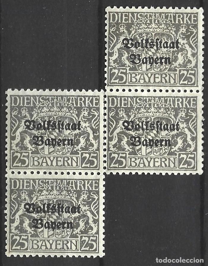 Sellos: ALEMANIA - BAVIERA - 4 SELLOS DE SERVICIO DE BAVIERA JUNTOS - VOLKSSTAAT - MNH