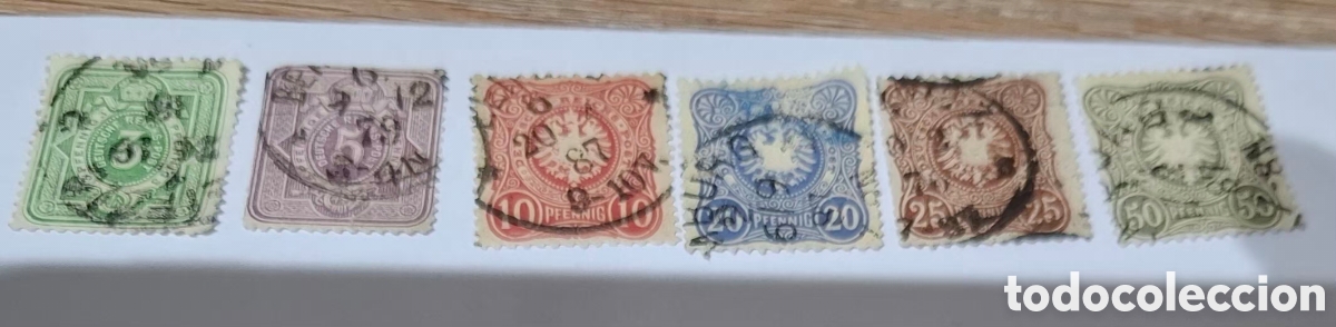Sellos: Seie de 6 sellos de Alemania usados 1880 Pfennig sin e final