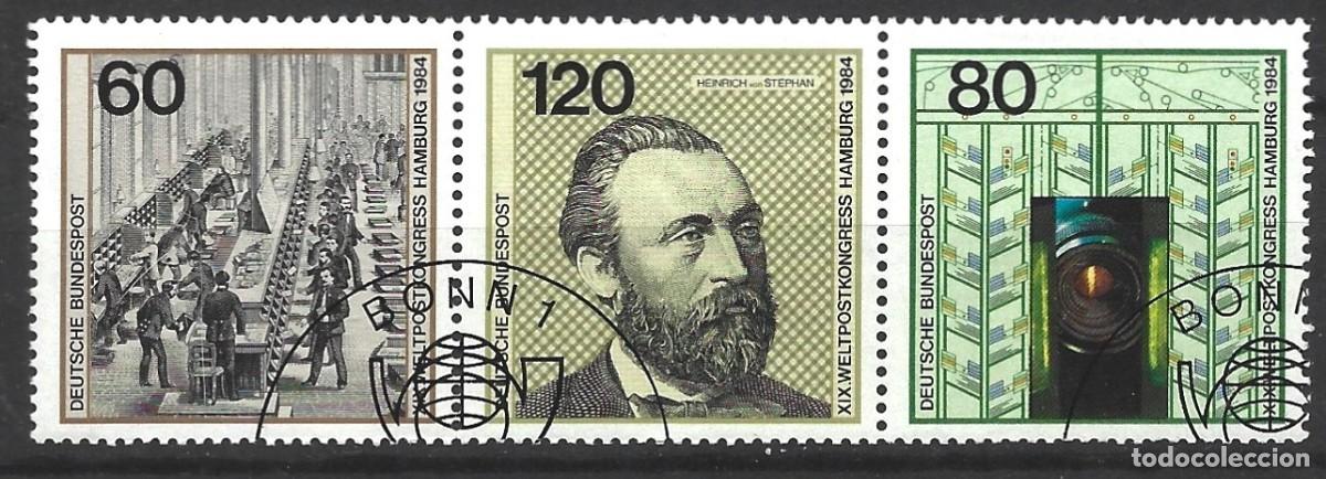 Sellos: ALEMANIA FEDERAL- 1984 - XIX. CONGRESO MUNDIAL DE LA UPU - TIRA DE 3 SELLOS SELLADOS