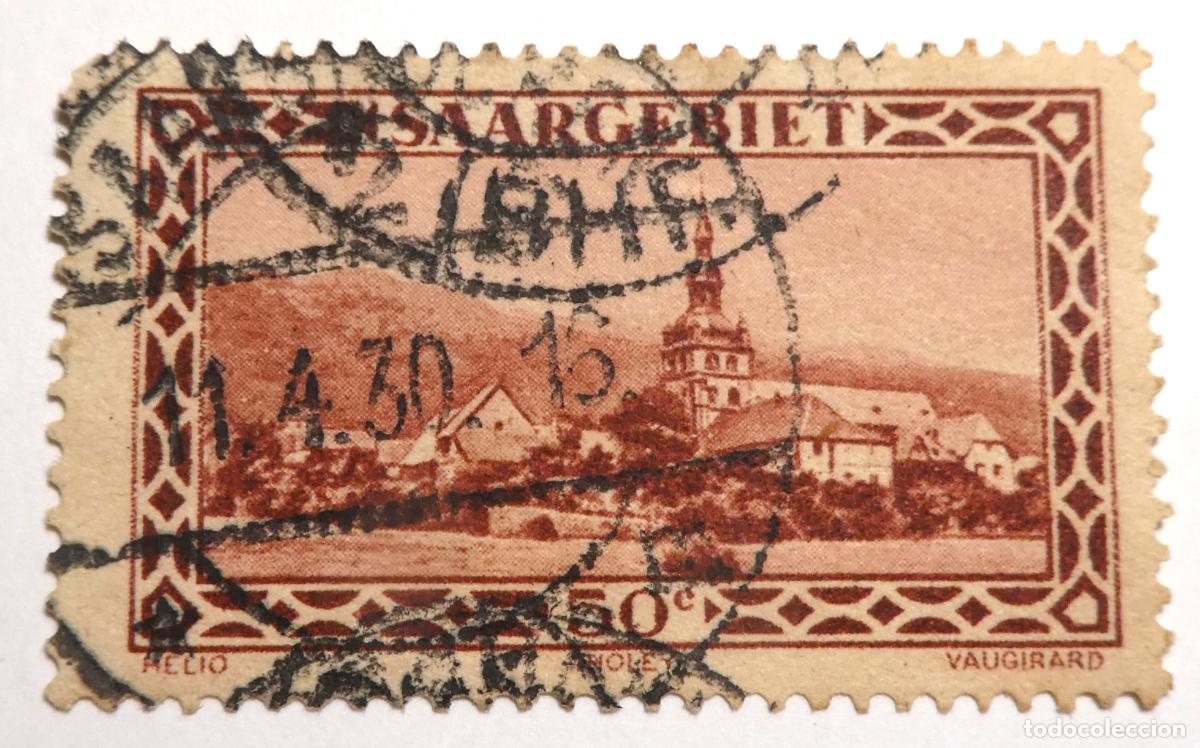Sellos: Sello postal ALEMANIA 1927, 50 c&eacute;ntimos, Pueblo y abad&iacute;a de Tholey, Sargebiet