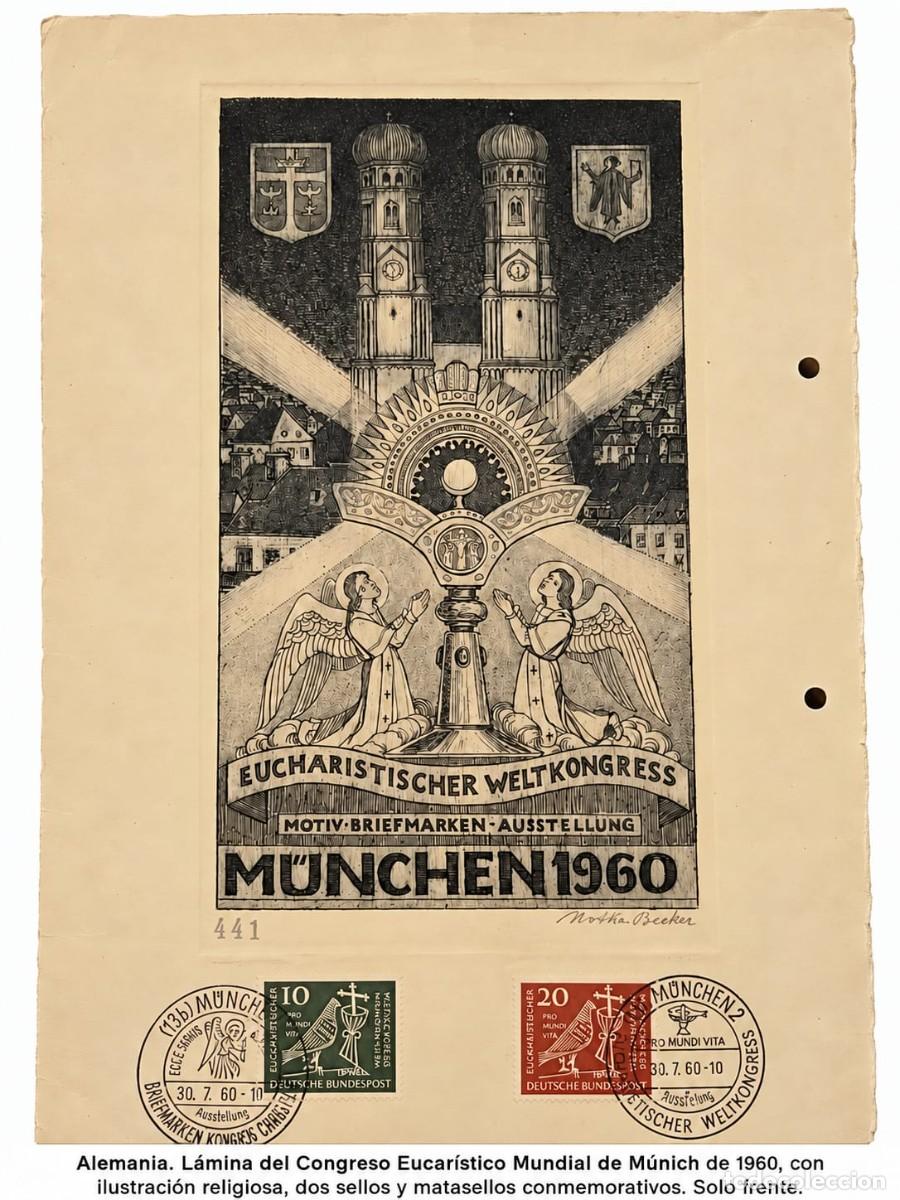 Sellos: O) 1960 GERMANY, DOVE, CHALICE CRUCIFIX, EUCHARISTIC WORLD CONGRESS MUNICH, XF