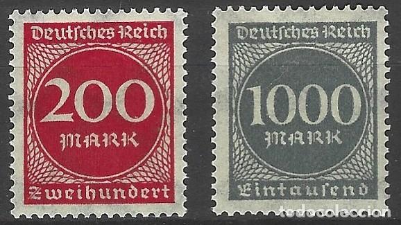 Sellos: ALEMANIA - REP&Uacute;BLICA WEIMAR - 1923 - INFLACI&Oacute;N - SERIE DE SELLOS PERMANENTE - MI: 269 + 273 - MNH