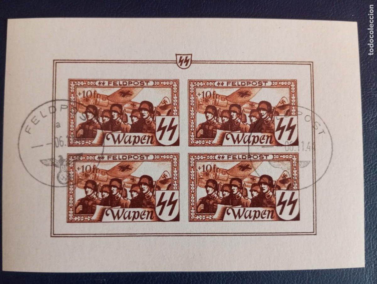 Sellos: ALEMANIA, 1944, LEGI&Oacute;N FLAMENCA DE LAS SS. MATASELLOS FELDPOST 06/11/44 . REPLICA