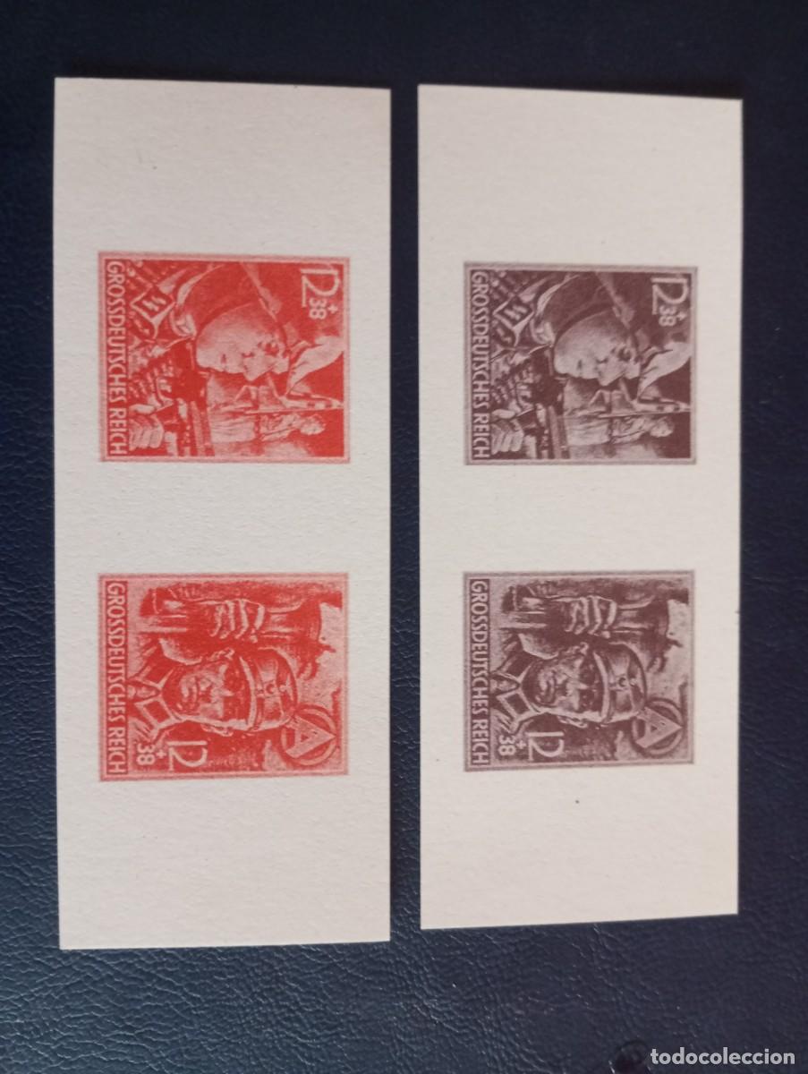 Sellos: ALEMANIA, 1945, EN HONOR DE LAS SA Y SS, PRUEBAS DE COLOR Y PAPEL, SIN DENTAR, R&Eacute;PLICAS
