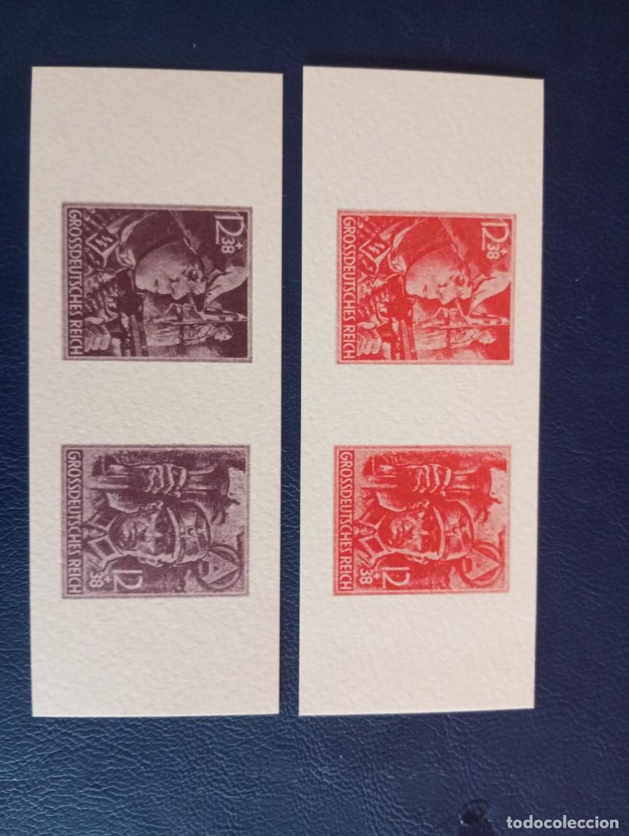 Sellos: ALEMANIA, 1945, EN HONOR DE LAS SA Y SS, PRUEBAS DE COLOR Y PAPEL, SIN DENTAR, R&Eacute;PLICAS