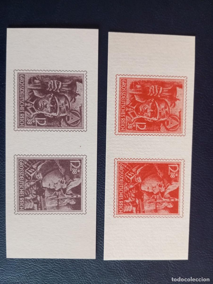 Sellos: ALEMANIA, 1945, EN HONOR DE LAS SA Y SS, PRUEBAS DE COLOR Y PAPEL, DENTADOS, R&Eacute;PLICAS