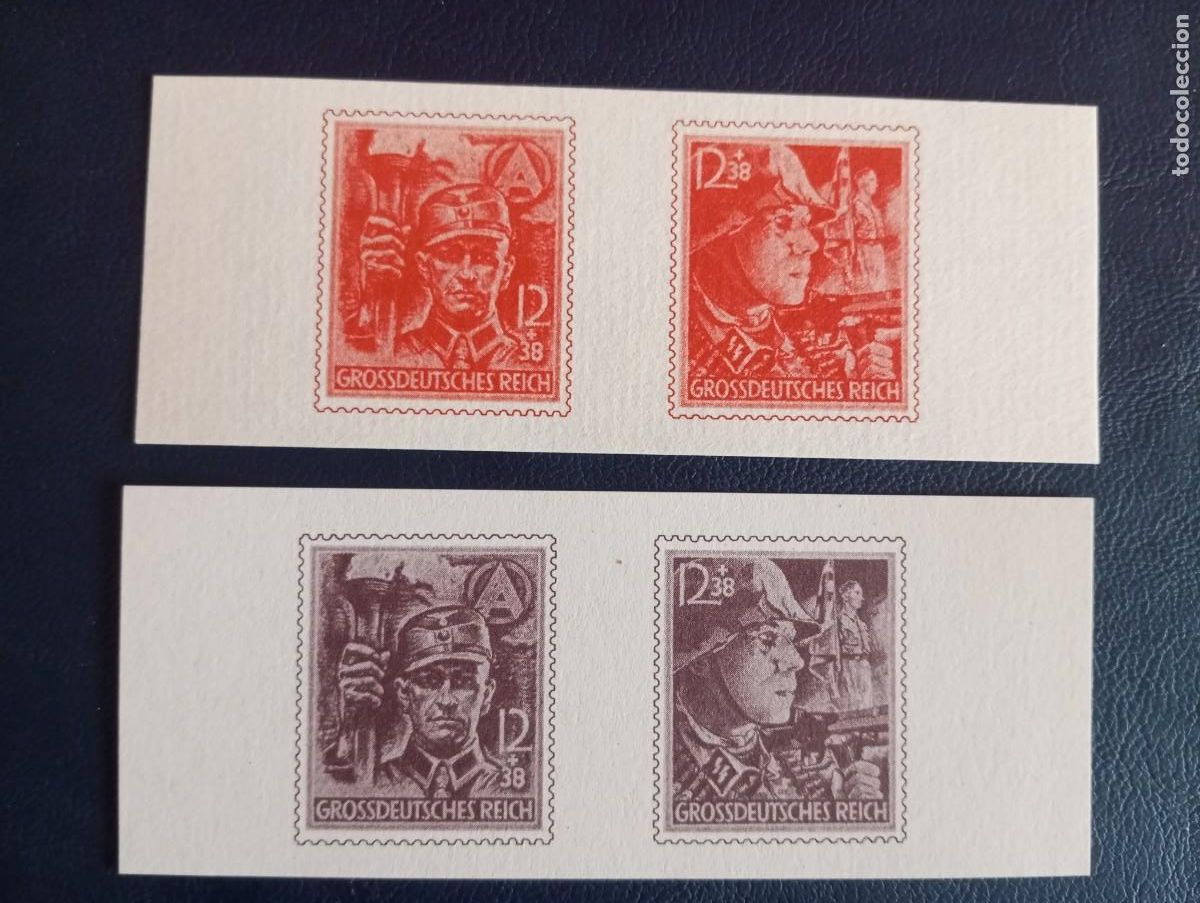 Sellos: ALEMANIA, 1945, EN HONOR DE LAS SA Y SS, PRUEBAS DE COLOR Y PAPEL, DENTADOS, R&Eacute;PLICAS
