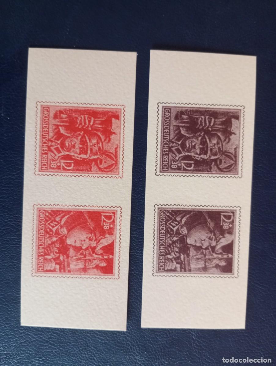 Sellos: ALEMANIA, 1945, EN HONOR DE LAS SA Y SS, PRUEBAS DE COLOR Y PAPEL, DENTADOS, R&Eacute;PLICAS