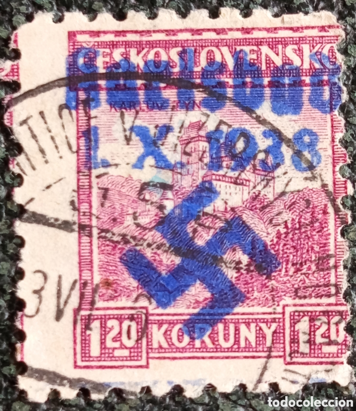 Sellos: Sello Sudetenland 1938 Karlsbad Esv&aacute;stica Azul 1.20K - Michel 10 / Scott 32