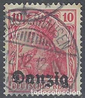 Sellos: DANZIG 1920 - GERMANIA, SOBREIMPRESO 10 PF ROSA - USADO